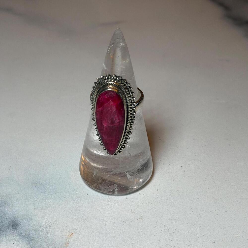 Large Faceted Ruby Teardrop Statement Ring: 925 S… - image 3